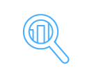 Magnifying glass over a bar chart icon representing identify gaps